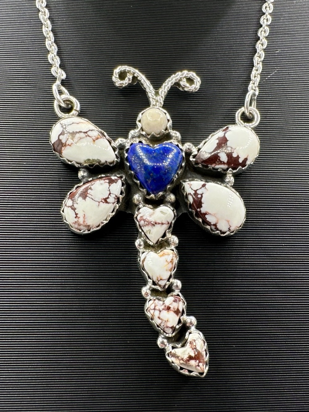 Wild Horse & Lapis Lazuli Heart Dragonfly Sterling Silver 925 Handmade Necklace
